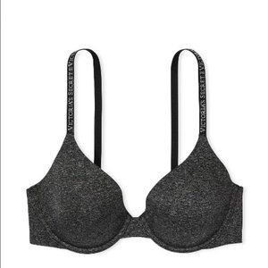 38DDD VICTORIAS SECRET T-Shirt Lightly Lined Demi Bra Underwire Black Marl